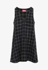 Diesel Mini Dress Checked Pattern Sleeveless V-neckline In Black