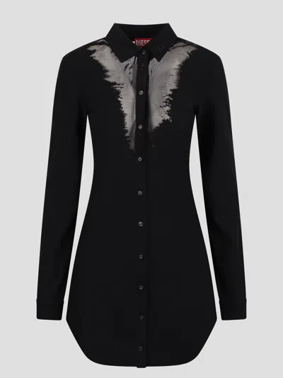 Diesel Shirt Long-sleeved Dress In Black