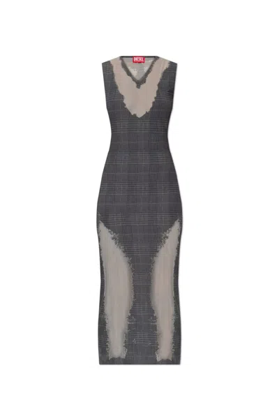 Diesel Checked Dress With Devoré Sweat Stains In Grey