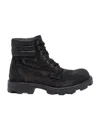 Diesel D-hammer-combat Boots In Denim And Leather In Black