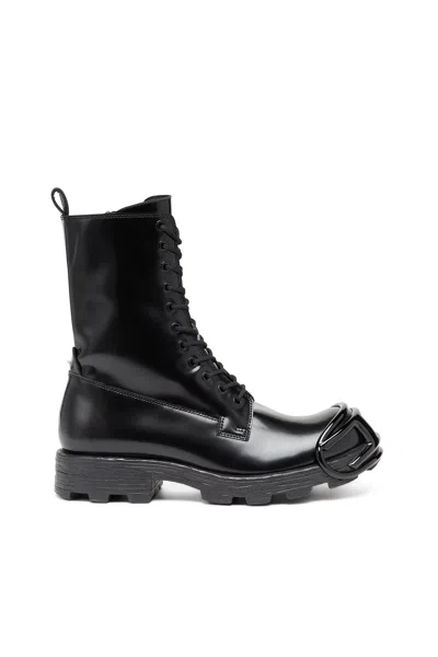 DIESEL D-HAMMER-LEATHER BOOTS WITH OVAL D TOE GUARD