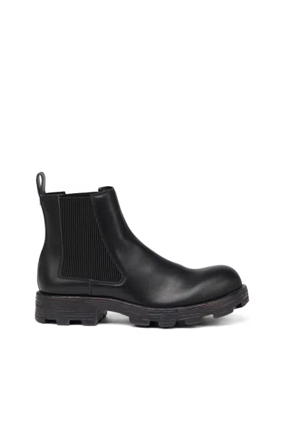 Diesel Leather Chelsea Boots With Chunky Sole In Black