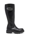 Diesel D-hammer-leather Knee-high Boots In Black