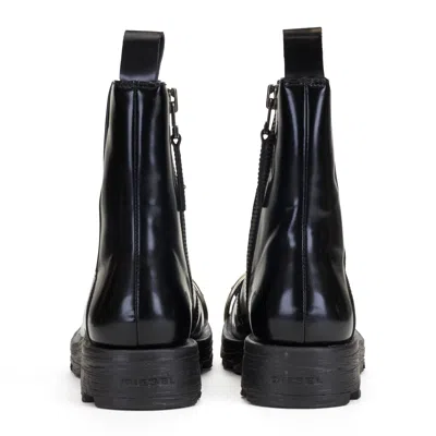 Diesel D-hammer Leather Zipper Boot With Buckle Logo In Black