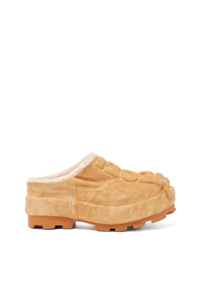 Diesel D-hammer-suede Mules With Embossed Logo In Brown
