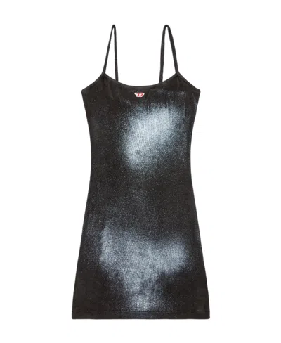 Diesel D-hopy-n2 Black Ribbed Jersey Short Dress - D Hopy N2 In Grey