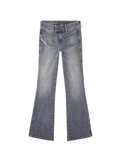 Diesel D-hush 09n83 Double-button Bootcut Jeans In Black