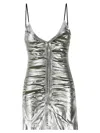 Diesel Shimmering Metallic Ruched V-neck Dress In Silver