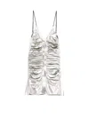 Diesel Shimmering Metallic Ruched V-neck Dress In Silver