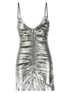 Diesel Shimmering Metallic Ruched V-neck Dress In Silver