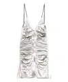 Diesel Shimmering Metallic Ruched V-neck Dress In Silver