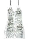 Diesel Shimmering Metallic Ruched V-neck Dress In Silver