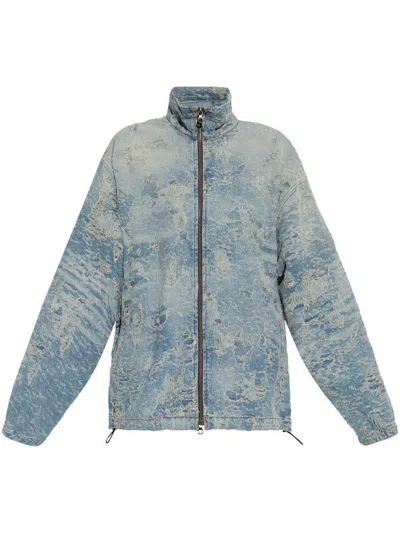 Diesel D-krap-fsf Zip Jacket In Dirty Jacquard Denim In Blue