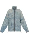 Diesel 'd-krap' Light-blue Worn Effect Jacket With Zip And Raised Collar In Blue