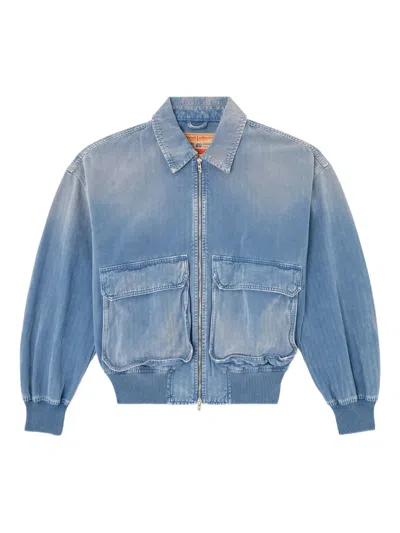 Diesel D-kurz Zip-front Denim Jacket In Blue