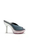 Diesel D-lake-platform Mules In Denim And Plexiglass