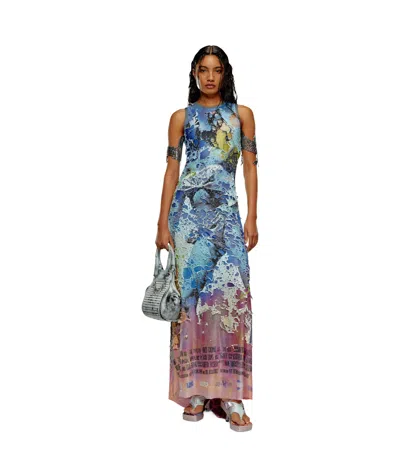 Diesel D-leele Cotton Maxi Dress In Multicolor