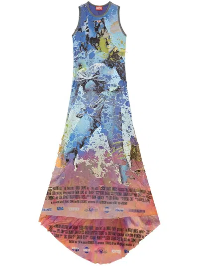DIESEL DIESEL D-LEELE DESTROYED JERSEY GOWN WITH POSTER PRINT