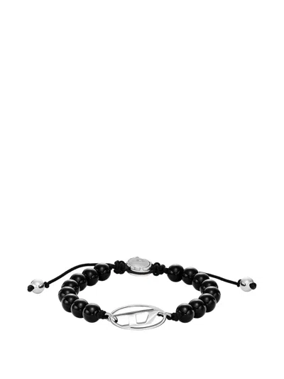 Diesel D Logo Beaded Bracelet In Metallic