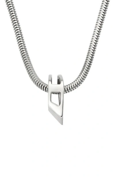 Diesel ® D Logo Ring Pendant Necklace In Metallic