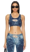 Diesel Denim Crop Top With Jewel Buckle In 牛仔