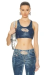 Diesel Denim Crop Top With Jewel Buckle In Denim