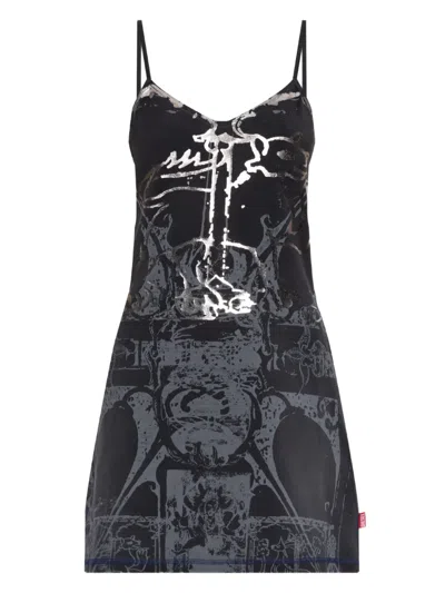 Diesel D-longy Metallic-print Slip Dress In Black