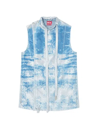Diesel Sleeveless Vest In Coloured Satin Denim In Blue
