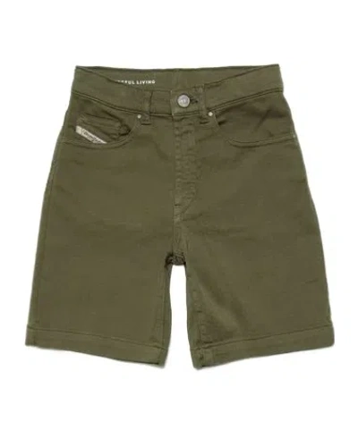 Diesel Kids' D-macs-sh-j Logo-patch Denim Shorts In Green