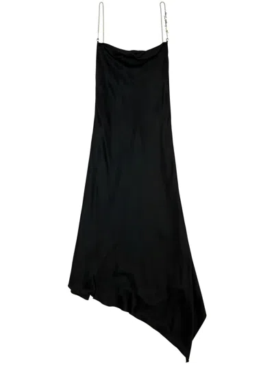 Diesel Satin Slip Dress With Chain Straps In Black