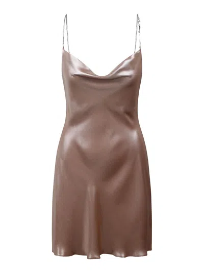 Diesel D-minty Metallic Cowl Neck Mini Dress In Beige