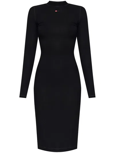 Diesel D-mokky-ls-microdiv Midi Dress In Black