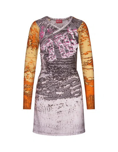 Diesel All-over Printed Long Sleeve Dress In Multi