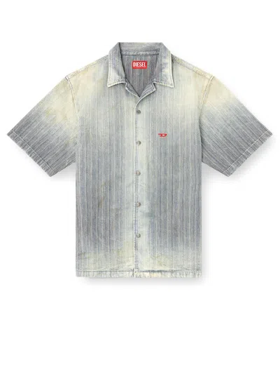 Diesel D-nabil-d Striped Distressed Denim Shirt In Blue