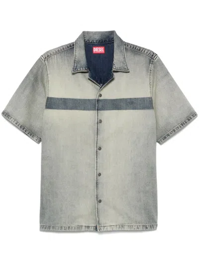 Diesel Short-sleeved Relaxed Fit Shirt With Contrasting Stripe In Blue
