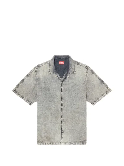 Diesel Short-sleeve Shirt In Fluid Treated Denim In Gray