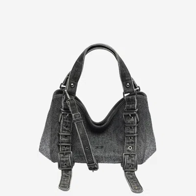 Diesel “d One” Cotton Denim Handbag In Gray