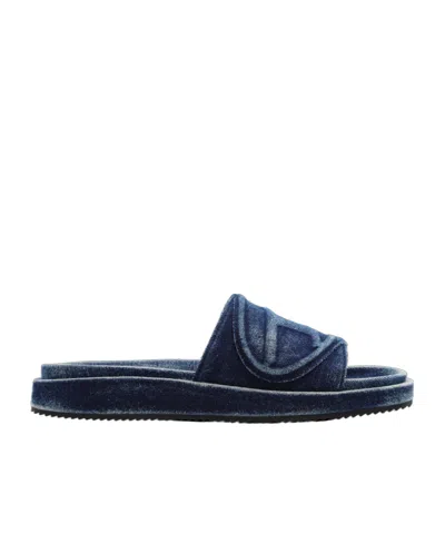 Diesel D Oval Logo-embossed Slides In Black