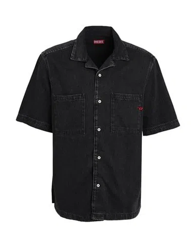Diesel D-paroshort Man Denim Shirt Black Size Xl Cotton, Lyocell In Neutral