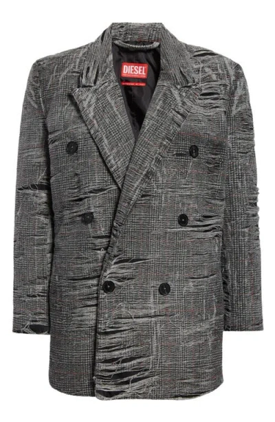 Diesel ® D-pekka-fsg Prince Of Wales Check Trompe L'oeil Denim Blazer In Grey