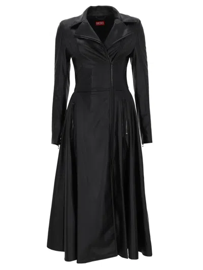 Diesel D-ragon Zipped Midi Dress In Black