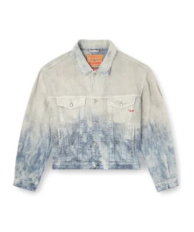 Diesel Trucker Jacket In Prince Of Wales Jacquard Denim In Multi