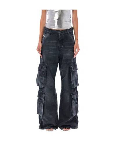 DIESEL DIESEL LOGO PATCH WIDE-LEG CARGO JEANS