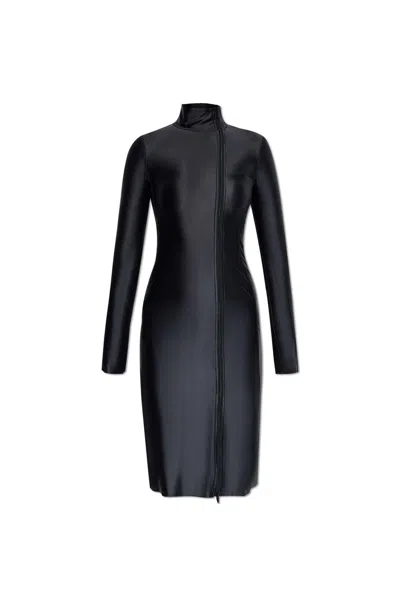 Diesel Mock Collar Long-sleeve Midi Dress With Chintz Finish In Black