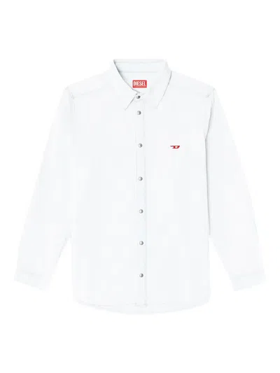 Diesel D-simply Logo-embroidered Cotton Shirt In White