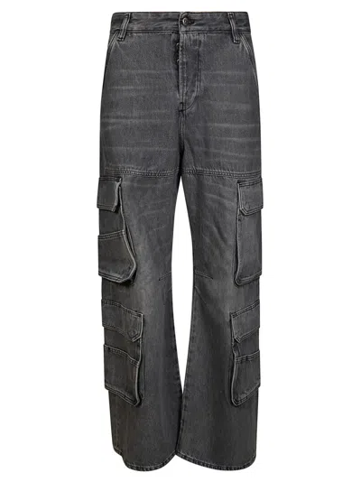 Diesel D-sire-cargo-d Grey Cargo Jeans With Low-rise Waist In Black