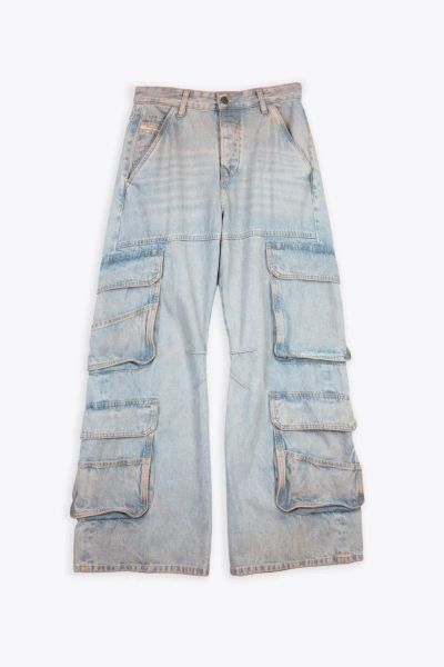 Diesel D-sire-cargo-d L.30 Light Blue Sandblasted Denim Cargo Trouser - D Sire Cargo D In 70w