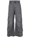 Diesel D-sire-cargo-d Grey Cargo Jeans With Low-rise Waist In Gray