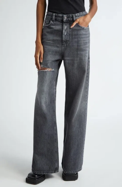 Diesel ® D-sire Ripped Wide Leg Jeans In Black/ Denim