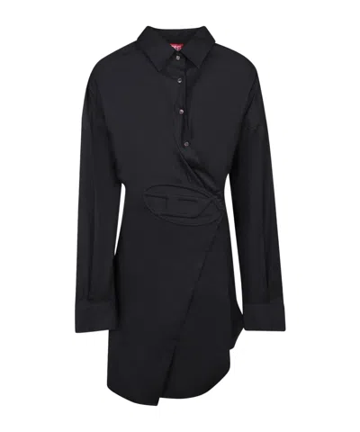 Diesel D-sizen-n1 Poplin Shirt Dress In Black